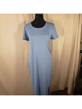 Real Essentials Chic Light Blue Ribbed Maxi Dress - M